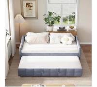 Lit gigogne extensible 90/180x200 cm - Andeonline - Canapé lit 2 places avec sommier à lattes - Velours Gris - Style moderne