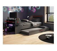 Lit gigogne gamer 2 x 90 x 200 cm - Avec bureau - LEDs - Anthracite et rouge - VOUANI