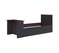 Lit gigogne gamer 2 x 90 x 200 cm - Avec bureau - LEDs - Anthracite et rouge - VOUANI