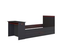 Lit gigogne gamer 2 x 90 x 200 cm - Avec bureau - LEDs - Anthracite et rouge - VOUANI