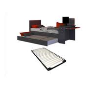 Lit gigogne gamer2 x 90 x 200 cm - Avec bureau - LEDs - Anthracite et rouge + Sommier - VOUANI