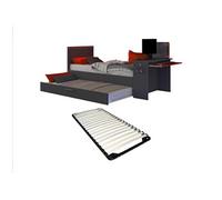 Lit gigogne gamer2 x 90 x 200 cm - Avec bureau - LEDs - Anthracite et rouge + Sommier - VOUANI