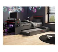 Lit gigogne gamer2 x 90 x 200 cm - Avec bureau - LEDs - Anthracite et rouge + Sommier - VOUANI