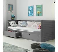 Lit gigogne HERMES 80x160/200 cm -Gain de l'espace- 2en1 -avec Couchage et sommier à lattes, Lit Banquette 2 Places-Interbeds