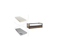 Lit gigogne industriel BOSTON - 2 x 90 x 190 cm - MDF, Pin et métal + matelas