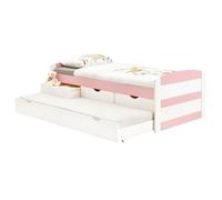 IDIMEX Lit gigogne Jessy lit Enfant Fonctionnel avec tiroir-lit et Rangement 3 tiroirs, Couchage 90x190 cm 1 Place, en pin Massif lasuré Blanc et Rose