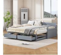 Lit gigogne lit bois massif 90 (180) x 190cm escamotable 2 en 1 avec tiroirs et roulettes - gris