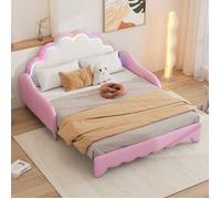 Lit gigogne Lit double 140*200cm Transformable en canapé avec LED et sommier à lattes - rose