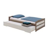 Lit gigogne LORENA 1 personne tiroir lit fonctionnel 90 x 190 cm pin massif lasuré taupe et blanc