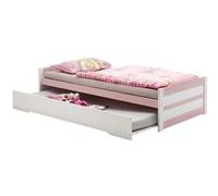 Lit gigogne LORENA 1 personne tiroir lit fonctionnel 90 x 200 cm pin massif lasuré blanc et rose