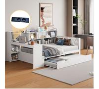 Lit gigogne Maisentiel bois blanc multifonction avec bureau étagères rangements et tiroir 90x200