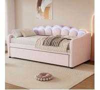 Lit gigogne O.Ye- rose 90x200-90x190 cm - Canapé-lit lit simple avec LED et sommier - style minimaliste - tissu velours