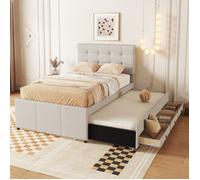 Lit gigogne - PDZZZD - 90x200cm/90x190cm - 2 places - 3 tiroirs - Tête de lit réglable