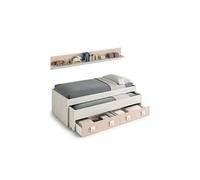 Lit gigogne rosa (190x90-180x90) avec 2 tiroirs et 1 étagère - blanc / rose, largeur - 90 cm