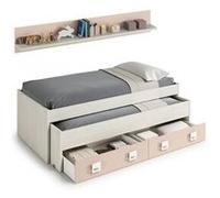 Lit Gigogne ROSA (190x90-180x90) avec 2 tiroirs et 1 étagère - Couleur - Blanc / Rose, Largeur - 90 cm