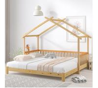 Lit gigogne - SINGULARITY - Lit cabane extensible - Bois massif (pin) - 90x200/180x200 extensible - Garde-corps 3 côtés