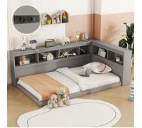 Lit gigogne - SINGULARITY - Méridienne - 90x200 cm - Prise et 2 ports USB - Panneau de particules/MDF - Gris