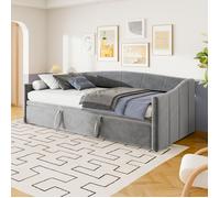 Lit gigogne - TANANT - 90x200 cm - Canapé lit convertible - Velours gris - 2 places