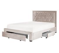Lit Glamour Double Velours Capitonné avec Rangement 140 x 200 cm Beige Lievin