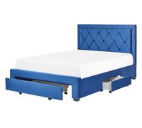 Lit Glamour Rangement Double Velours Capitonné 140 x 200 cm Bleu Marine Lievin