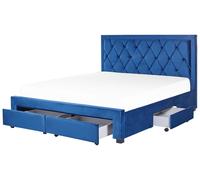 Lit Glamour Rangement Double Velours Capitonné 180 x 200 cm Bleu Marine Lievin
