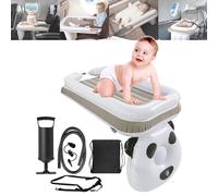 Lit Gonflable d'avion pour Le Voyage d'enfant e Matelas Voiture Arriere Enfant, Multifonctionnel Confortable Pliant Matelas Pneumatique Bébé + Pompe Manuelle et Sac De Voyage (Style Panda)