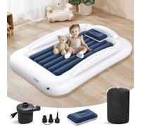 Lit gonflable de voyage pour enfant de 134,6 cm pour le camping, matelas | Rails de sécurité intégrés, PVC résistant aux perforations, surface douce et imperméable, lit gonflable léger avec pompe et