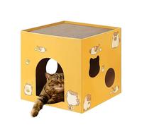 Lit griffoir pour chat, maison en carton d'intérieur, 35 x 35 x 35 cm, jouet sans danger, point de repos, jeu de sommeil, tapis d'affûtage des griffes pour chatons et chats, jaune