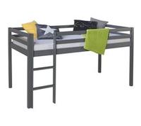 Homestyle4u Lit mi-haut gris avec matelas et sommier à lattes en bois massif 90 x 200 cm