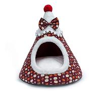 Lit Grotte pour Chat Lavable, lit Doux, Brown Ten Million | Tente pour animaux de compagnie en forme d ' arbre de noël, conception de chapeau de père noël, Condo auto-chauffant,
