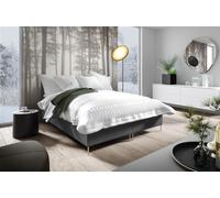 Lit GUTTO sommier MACH 160 x 200 cm sans tête de lit 2x sommier TOPPER 5 cm gris velours haut pieds dorés