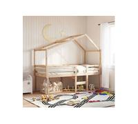 Lit haut avec toit 90x190 cm bois de pin massif, lit, cadre de lit, lit mezzanine, meuble de chambre à coucher, 3282058