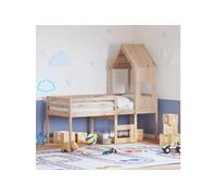 Vidaxl Lit Haut Avec Toit 90x190 Cm Bois De Pin Massif Marron