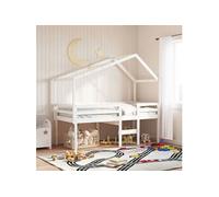 Lit haut avec toit blanc 80x200 cm bois de pin massif, lit, cadre de lit, lit mezzanine, meuble de chambre à coucher, 3282056