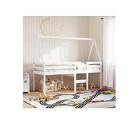 Lit haut avec toit blanc 90x190 cm bois de pin massif, lit, cadre de lit, lit mezzanine, meuble de chambre à coucher, 3282099