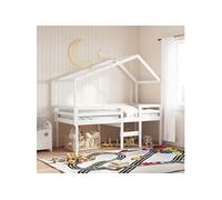 Lit haut avec toit blanc 90x200 cm bois de pin massif, lit, cadre de lit, lit mezzanine, meuble de chambre à coucher, 3282053