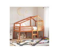 Lit haut avec toit cire marron 80x200 cm bois de pin massif, lit, cadre de lit, lit mezzanine, meuble de chambre 3281976