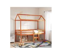 Lit haut avec toit cire marron 90x200 cm bois de pin massif, lit, cadre de lit, lit mezzanine, meuble de chambre 3282134