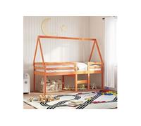 Vidaxl Lit Haut Avec Toit Cire Marron 90x200 Cm Bois De Pin Massif Marron