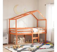 Vidaxl Lit Haut Avec Toit Cire Marron 90x190 Cm Bois De Pin Massif Marron