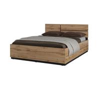 Lit HAVANA 180x200 chêne et noir avec sommier - Style naturel et couchage grand confort