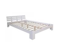 Homestyle4u Lit Double 160x200 en Bois de pin Massif Blanc Cadre de lit avec sommier à Lattes