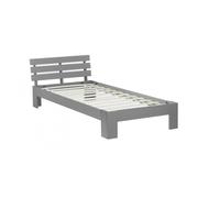 Homestyle4u 2035, Lit Simple en Bois 90x200 avec Cadre à Lattes Cadre de lit en pin Gris en Bois Massif