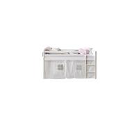 Homestyle4u Lit loft 1888 Blanc 90x200 pour enfants Rideau étoiles Bois