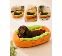 Lit Hot Dog pour Chien et Chat, Panier en Peluche Doux avec Coussin，XL | Amovible et Lavable, Couchage Chaud et Confortable pour Petit Chien, Teckel, Chiot et Chat
