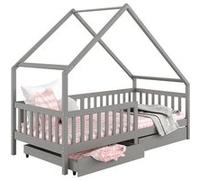 IDIMEX Lit cabane Alva lit Enfant Simple asymétrique en Bois 90 x 200 cm Montessori, avec Rangement 2 tiroirs, en pin Massif lasuré Gris