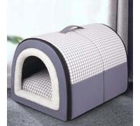 Lit igloo pliable 2 en 1 avec coussin amovible anti-anxiété - Niche apaisante et chaude pour chien et chat - 60 x 43 x 40 cm, bleu