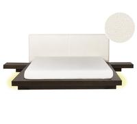 Lit Japonais avec LED Tête de Lit Bou t 2 Tables de Nuit 160 x 200 cm Bois F