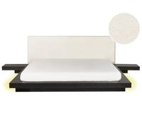 Lit Japonais avec LED Tête de Lit Bou t 2 Tables de Nuit 180 x 200 cm Bois F