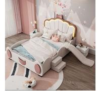 Lit jeune Lit 90x200 cm lit d'enfant lit papillon lumière LED télécommande équipé d'un matériau PU